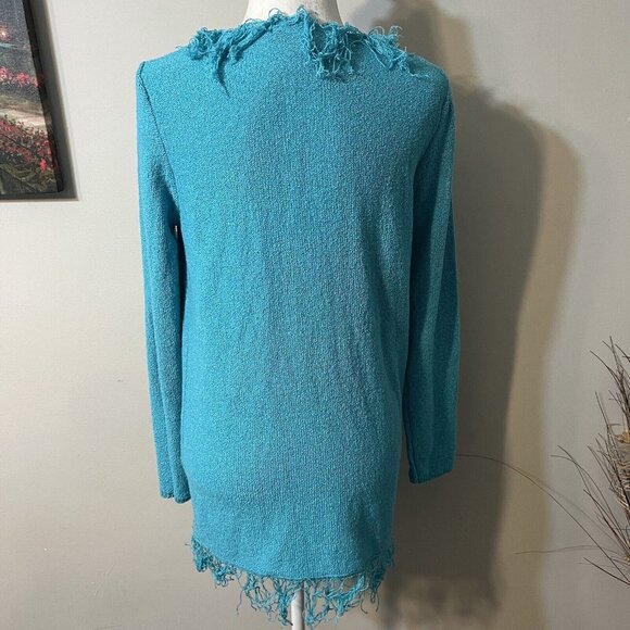 C.l.o.t.h.e.s Women's Fringe Lightweight Cardigan Sweater Teal Blue Size M Flaw - Picture 3 of 11